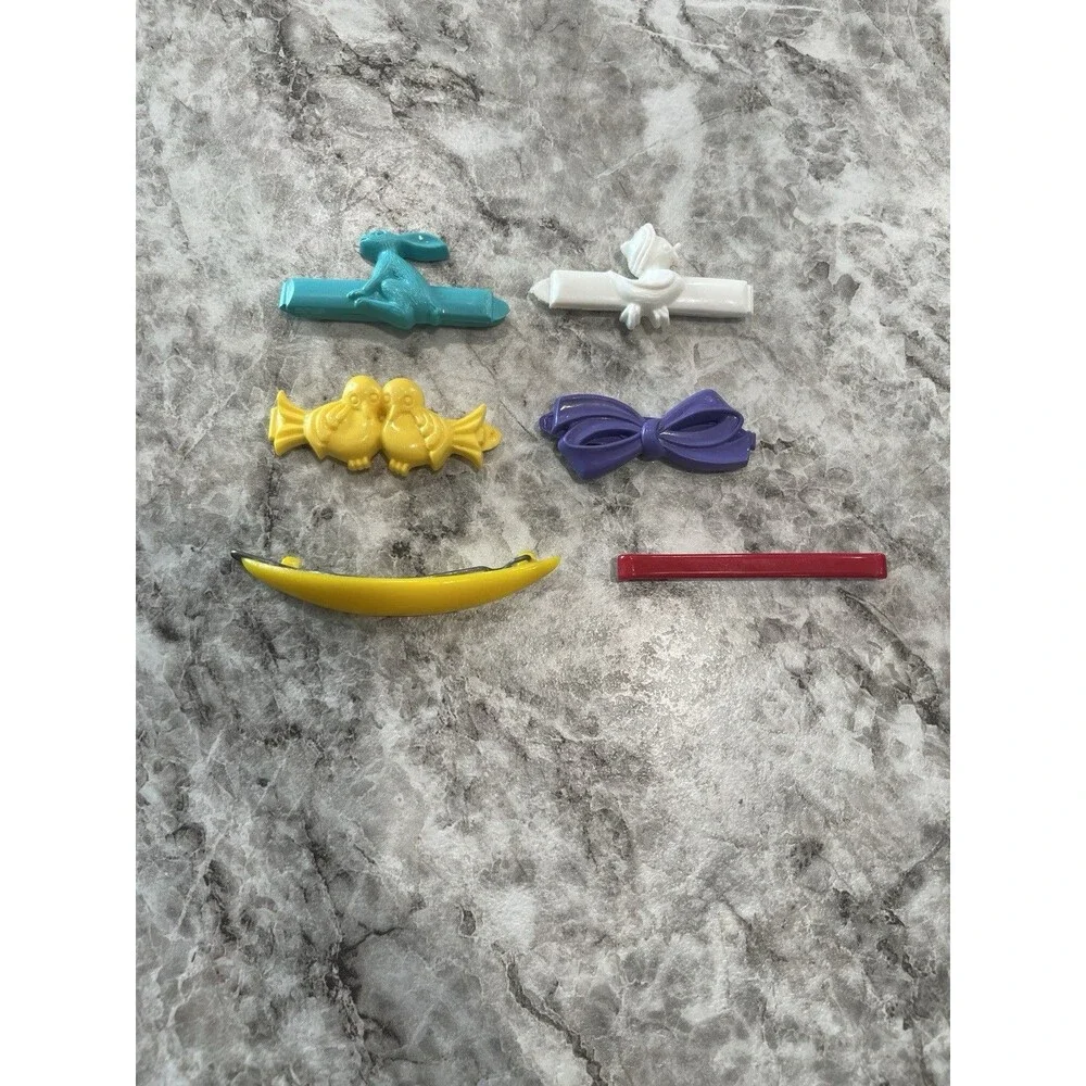 Lot of 6 Vintage Plastic Hair Barrettes Novelty Bunny Birds Bows Goody